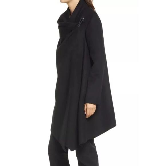 All Saints Turn Lock Monument Eve Coat Black Wool Blend Asymmetrical Hem Size 4 - Picture 2 of 9